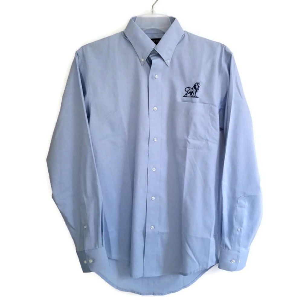 Lands End Mens Blue Button-Down Shirt S Lion Crest